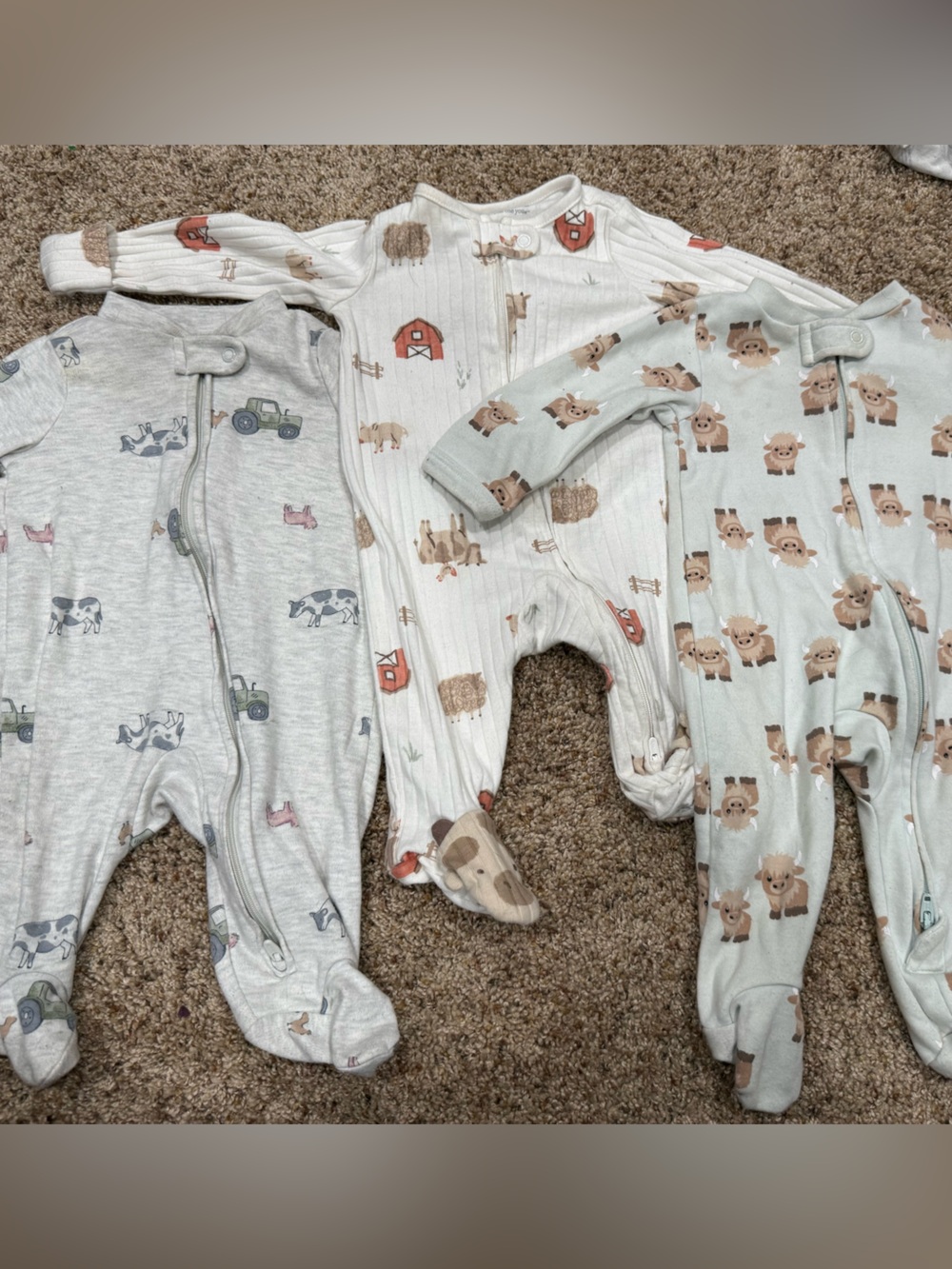 Baby 0-3M Farm Footed Pajamas Carter’s Lullaby Lane 3 Pack